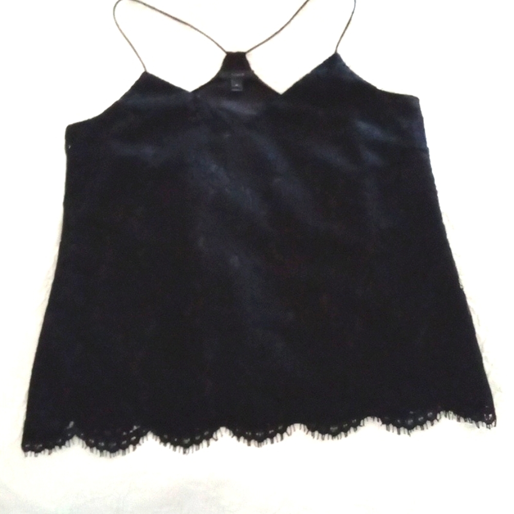 J CREW Women's Black Lace Racer Back Top with Scalloped Hemline Size 4